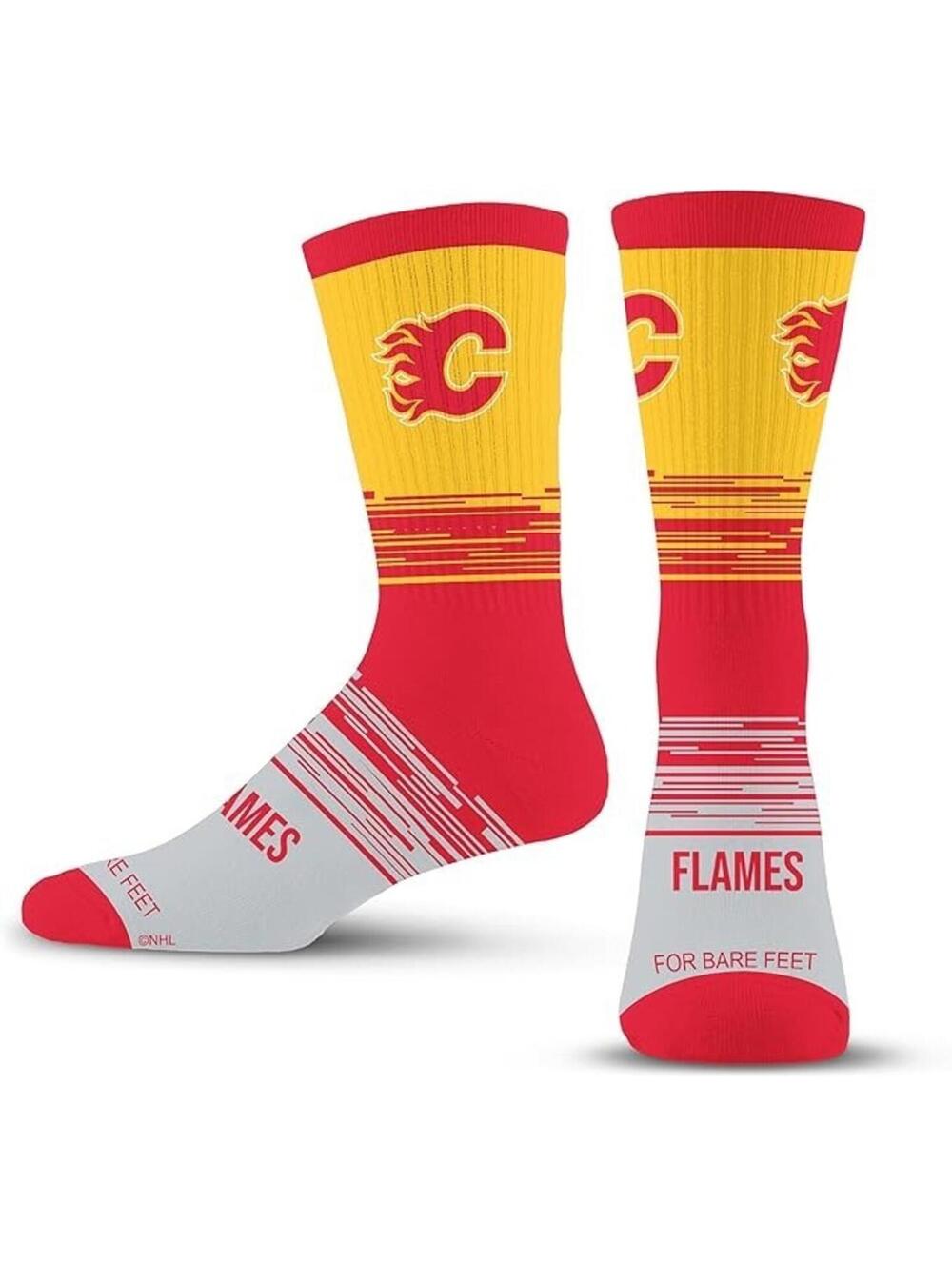 FOR BARE FEET Socks Calgary Flames Large 10-13 Mens Blue White NHL New